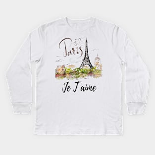 Eiffel Tower Paris Shirt Vintage I Love Paris France Kids Long Sleeve T-Shirt